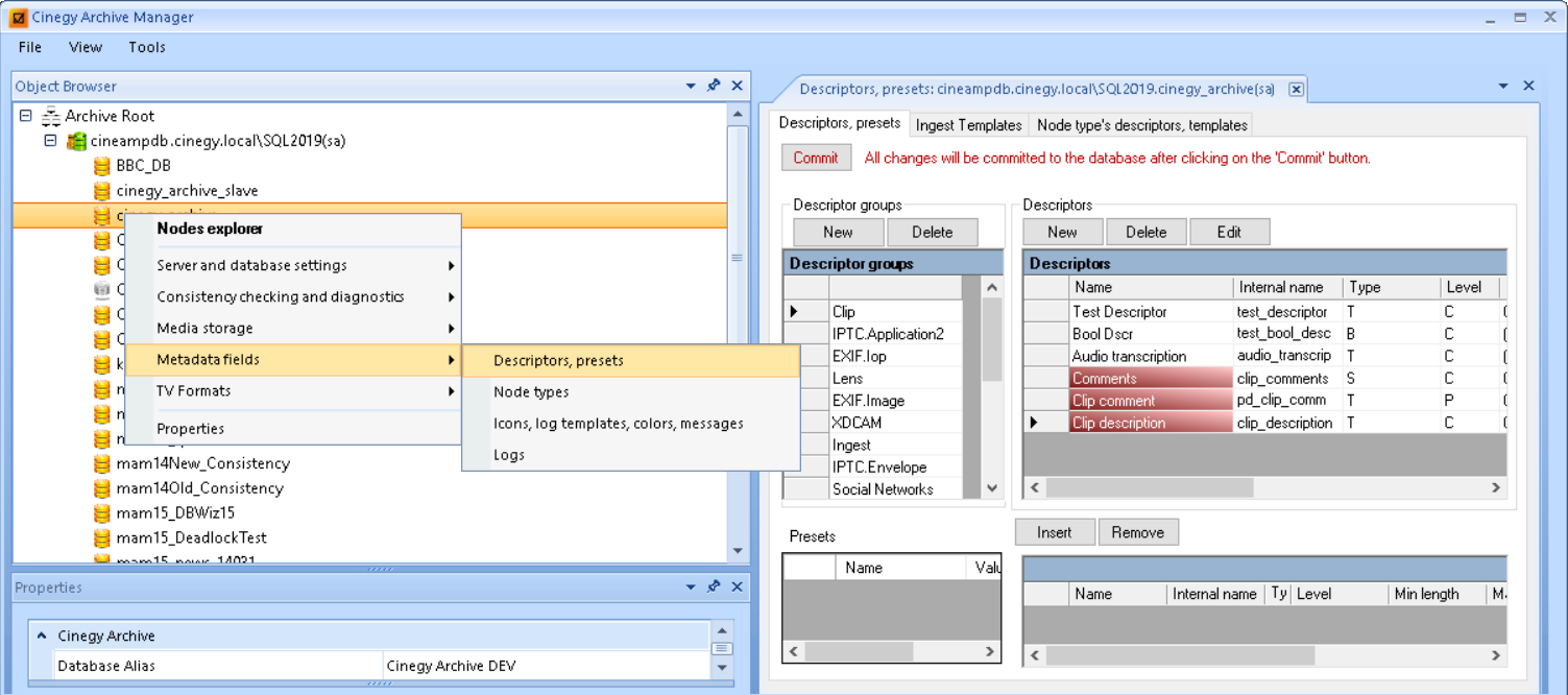 Descriptors_presets