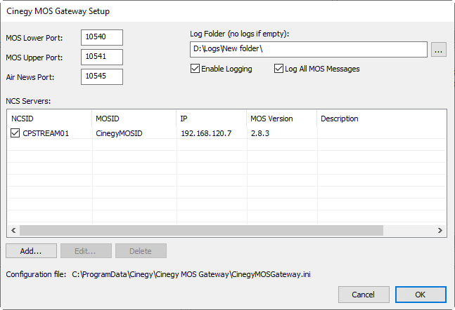 Cinegy_MOS_Gateway_setup