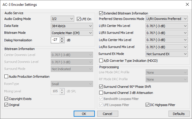 AC-3 Encoder Settings