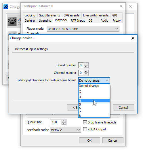 Cinegy Playout instance configuration dialog