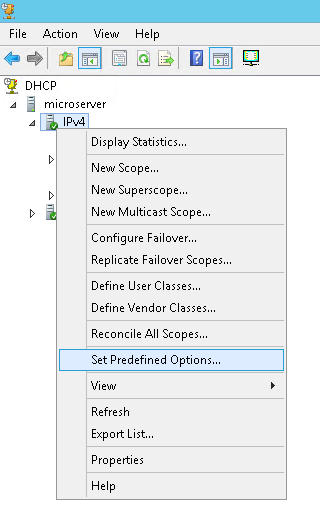 DHCP Options Screenshot 1