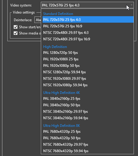 video system drop-down list