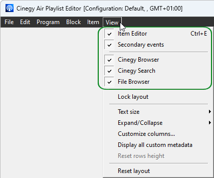 Playlist Editor panels