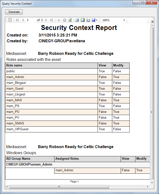 Security context report