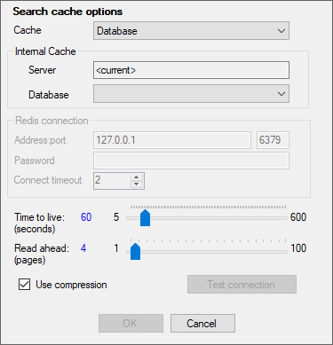 search cache options