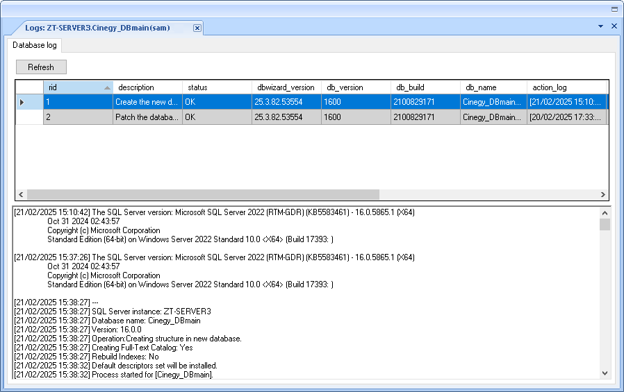 database log