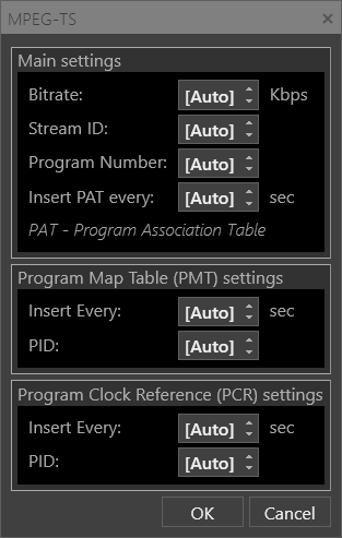 MPEG-TS Settings