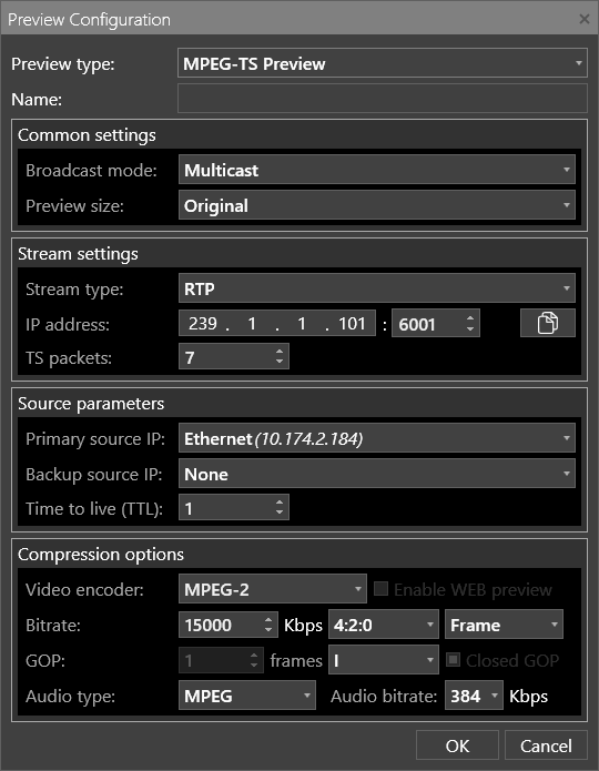 MPEG-TS preview configuration