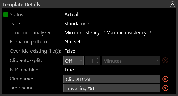 Template Details Panel