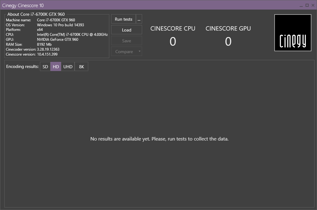 Cinescore main interface