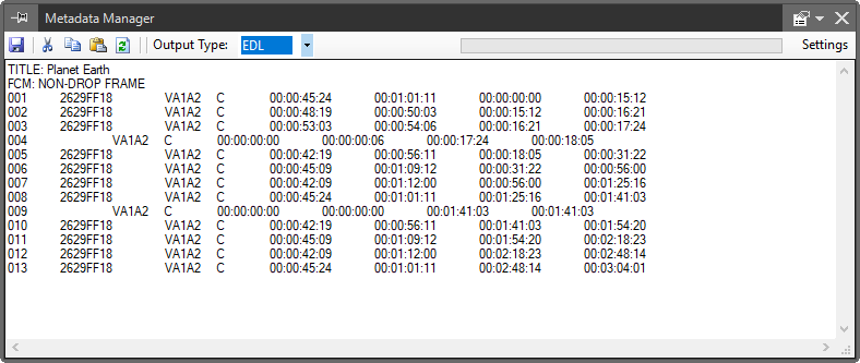metadata manager window