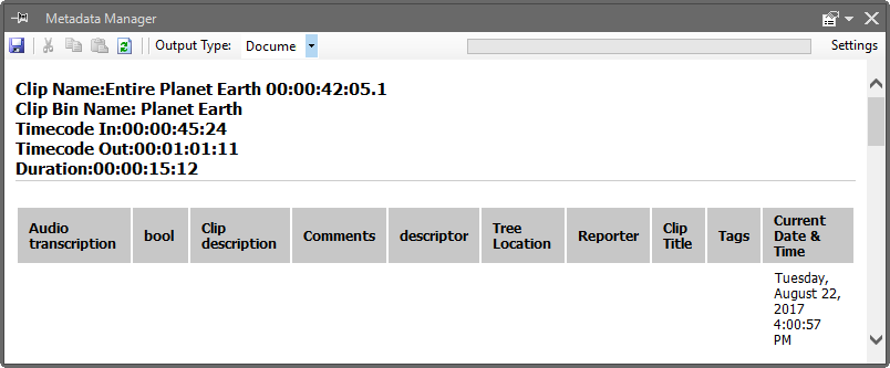 metadata manager window