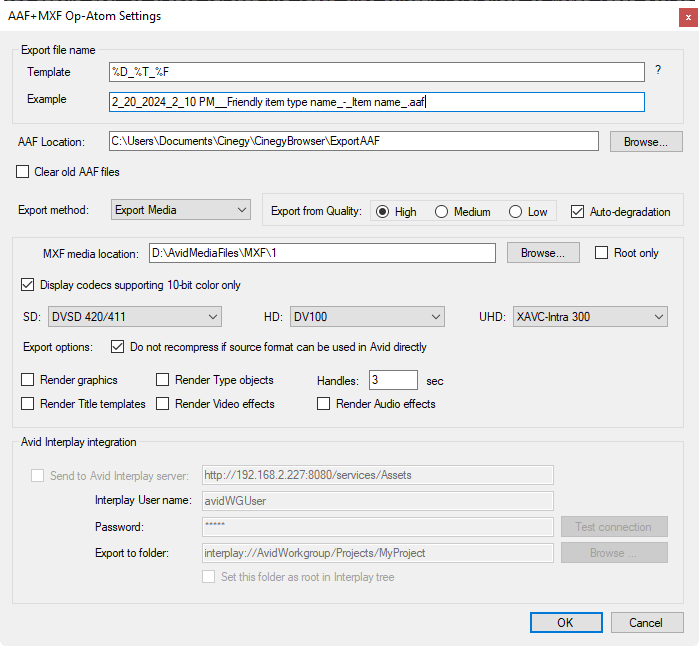 cinegy_browser_avid_settings