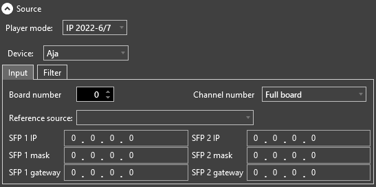 input source settings for AJA on IP 2022-6/7