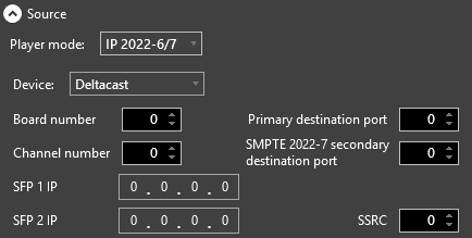input source settings for Deltacast on IP 2022-6/7