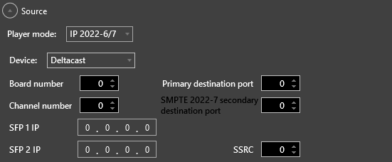 input source settings for Deltacast on IP 2022-6/7