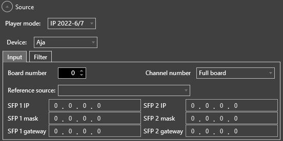 input source settings for AJA on IP 2022-6/7