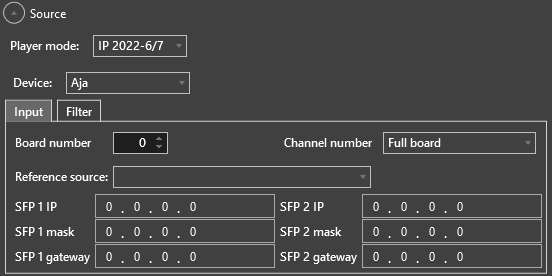 input source settings for AJA on IP 2022-6/7