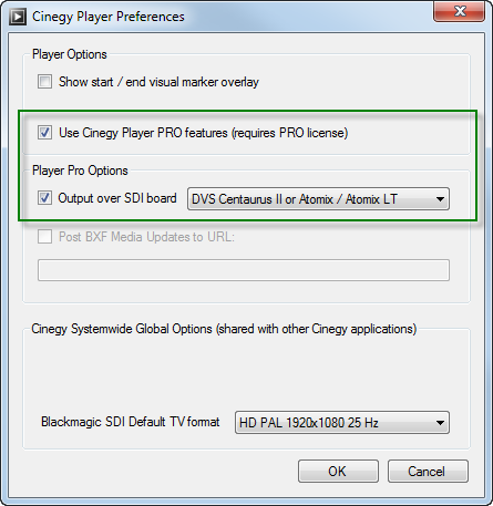 Cinegy Player Preferences: PRO features