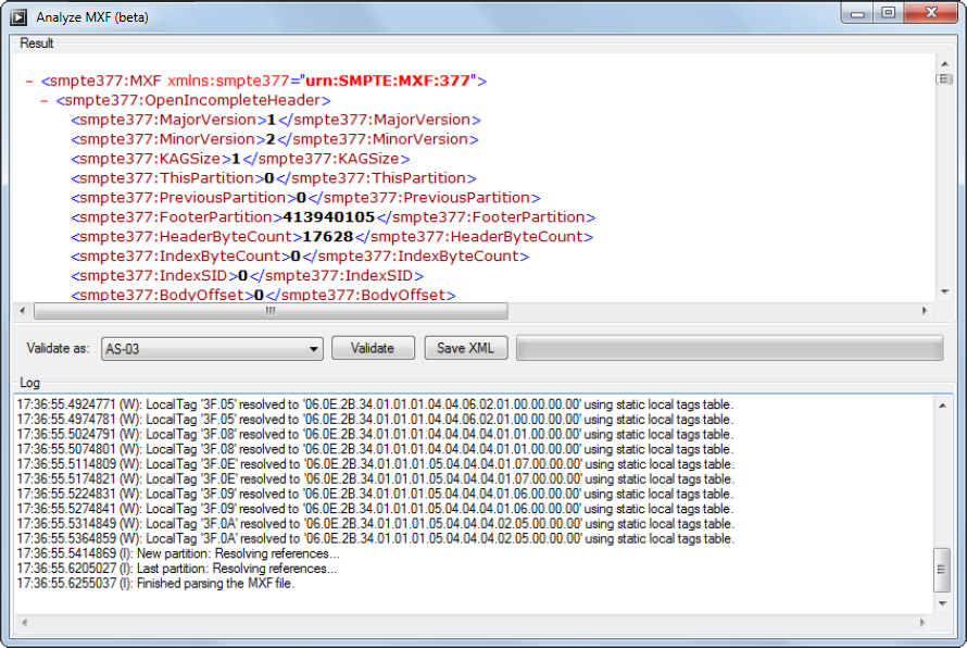 Analyze MXF (beta) window