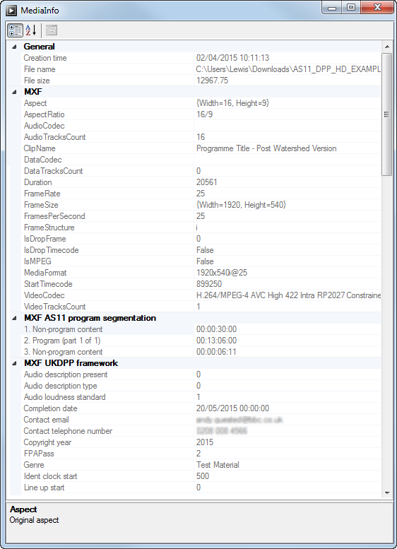 Media info dialog
