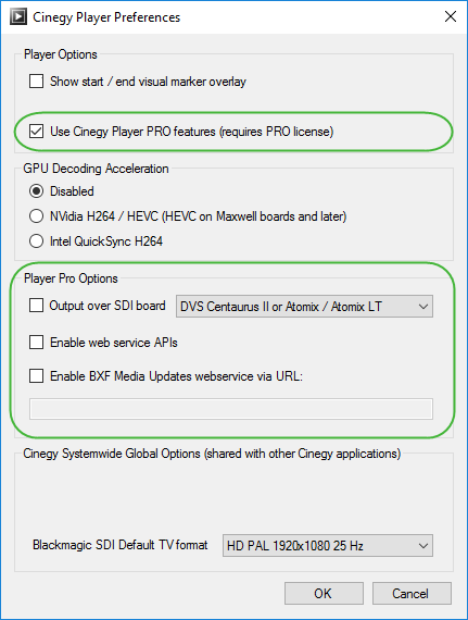 Cinegy Player Preferences: PRO features