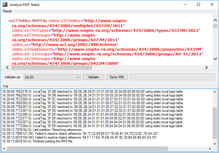 Analyze MXF (beta) window