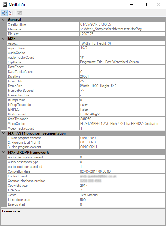 Media info dialog