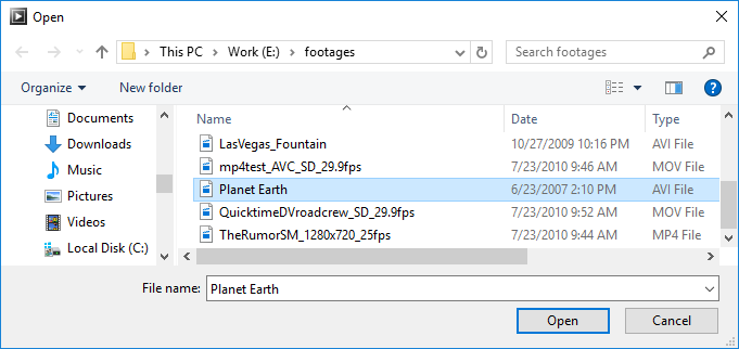 Open dialog