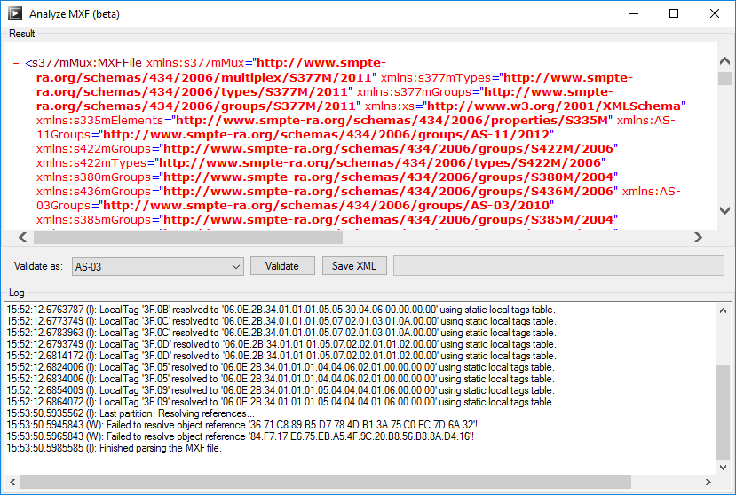 Analyze MXF (beta) window