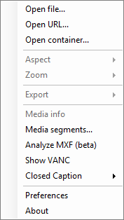 Cinegy Player context menu