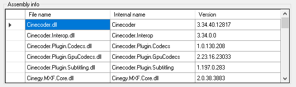 Assembly info panel