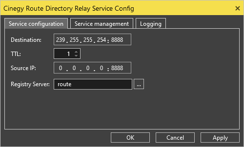 Cinegy Route Directory Relay Configuration