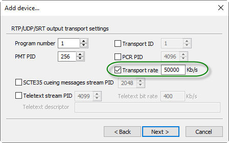 DVB transport rate configuration