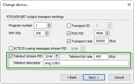 teletext stream configuration