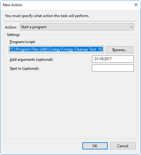 Task Scheduler new action